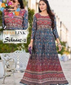 Navy Blue and Orange Printed Frock Style Kurthi Navy Blue and Orange Printed Frock Style Kurthi