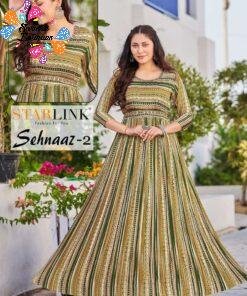 Green and Mustard Printed Frock Style Kurthi