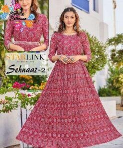 Pink and White Printed Frock Style Kurthi