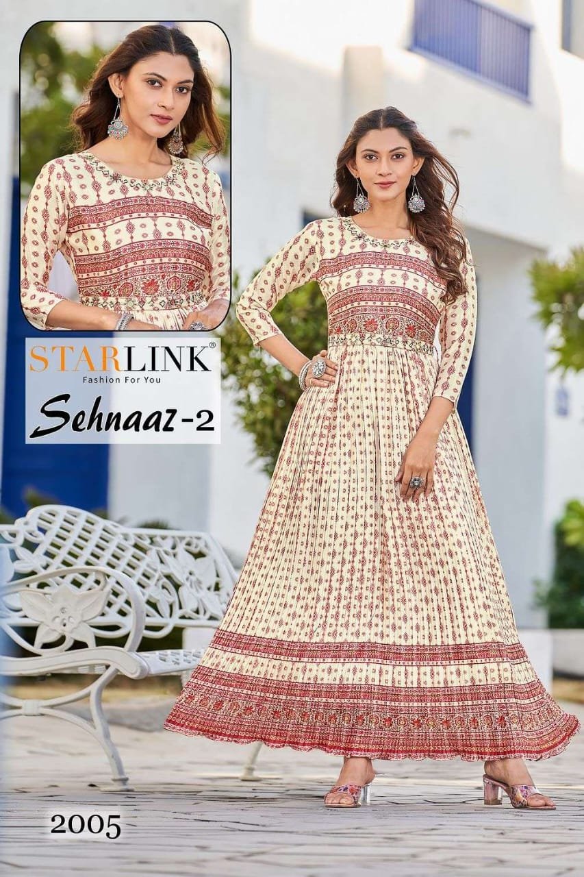 Off White and Pink Printed Frock Style Kurthi