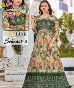Green and Peach Printed Frock Style Kurthi