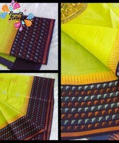 Light Yellow and Dark Blue Silk Saree
