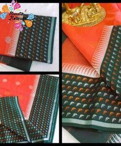 Orange and Dark Green Silk Cotton Saree