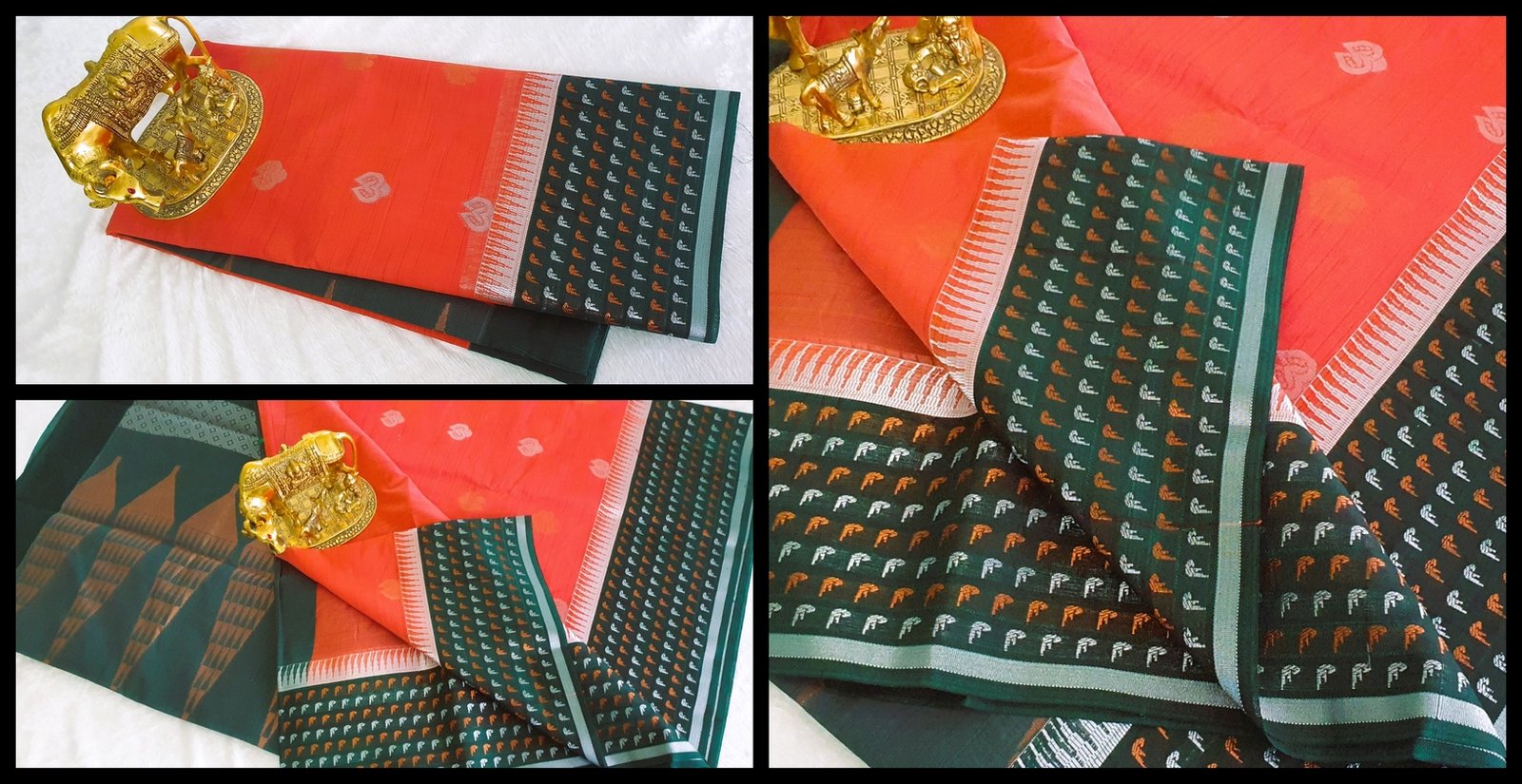 Orange and Dark Green Silk Cotton Saree