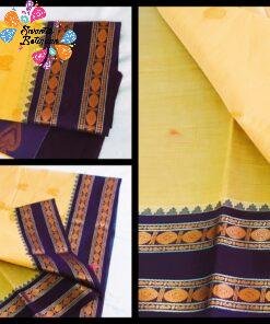 Golden Yellow and Dark Purple Silk Cotton Saree