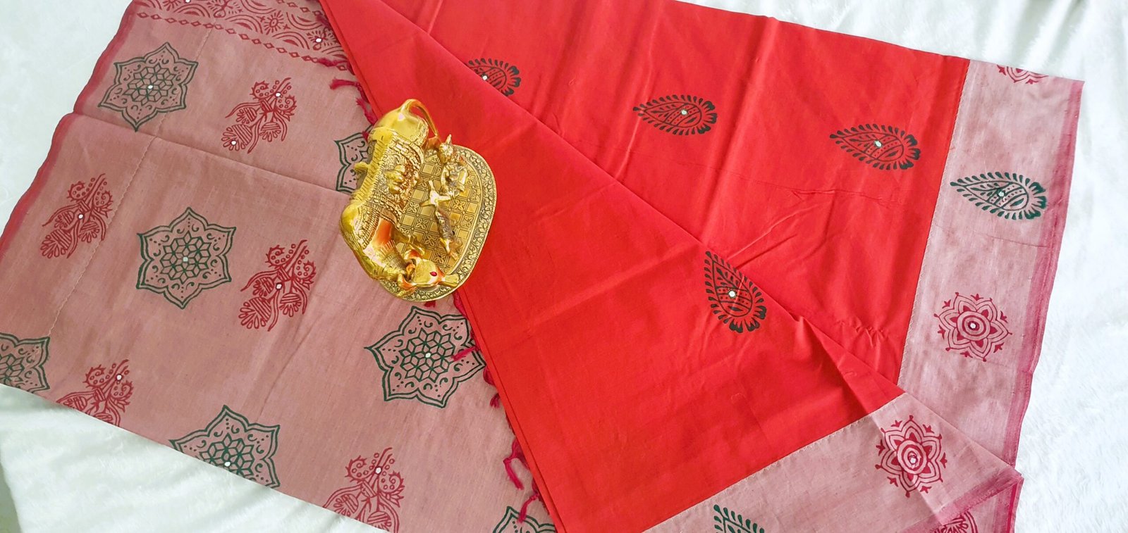 Orange and Light Pink Shade Poly Cotton Casual Saree - Image 5