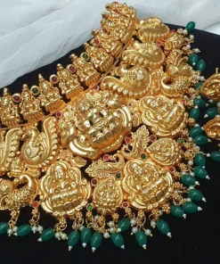 Alternative view of Lakshmi and Peacock Designer Matte Finished Necklace