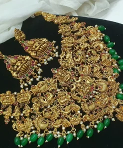 Alternative view of Lakshmi and Peacock Designer Matte Finished Necklace