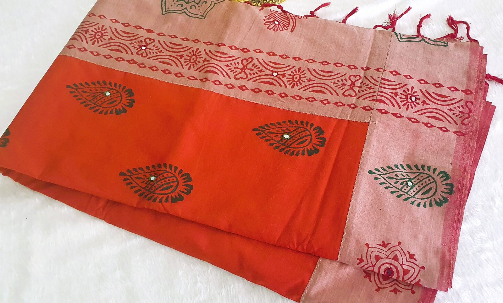 Orange and Light Pink Shade Poly Cotton Casual Saree - Image 4