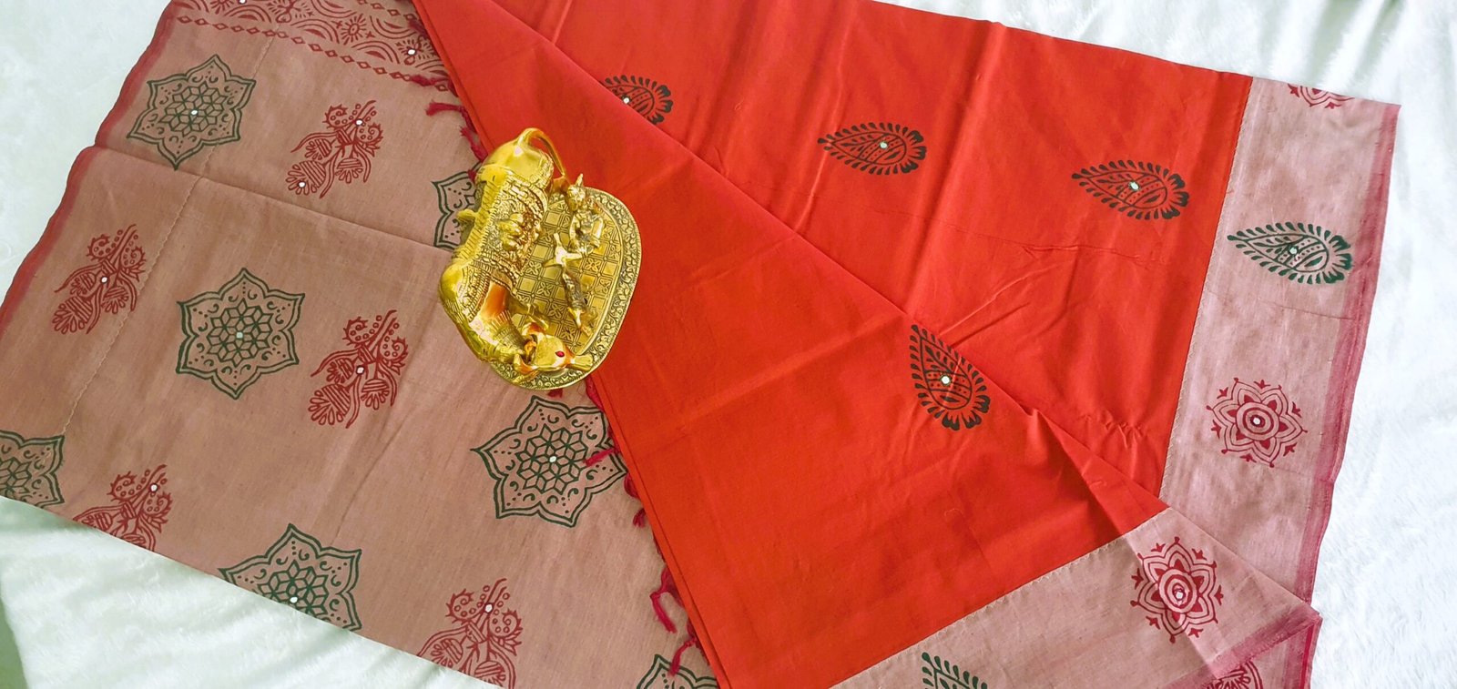 Orange and Light Pink Shade Poly Cotton Casual Saree - Image 3