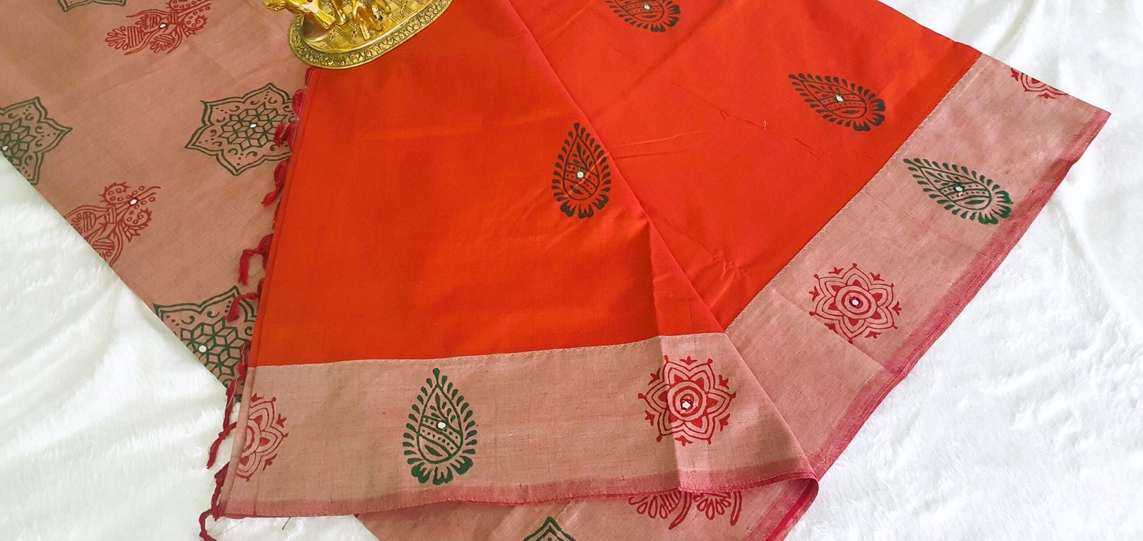 Orange and Light Pink Shade Poly Cotton Casual Saree - Image 2
