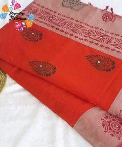 Orange and Light Pink Shade Poly Cotton Casual Saree