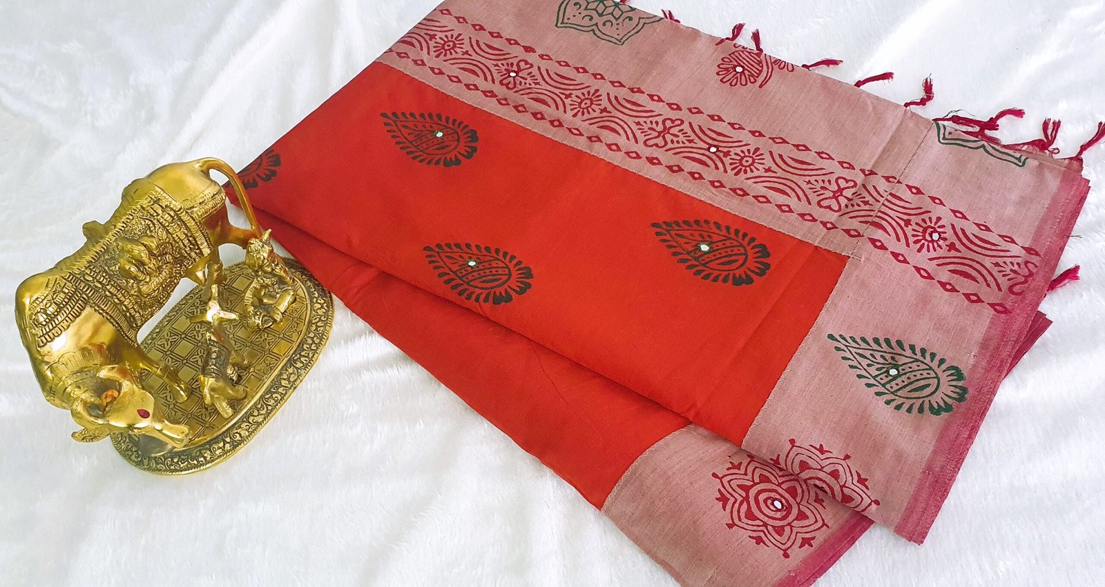 Orange and Light Pink Shade Poly Cotton Casual Saree