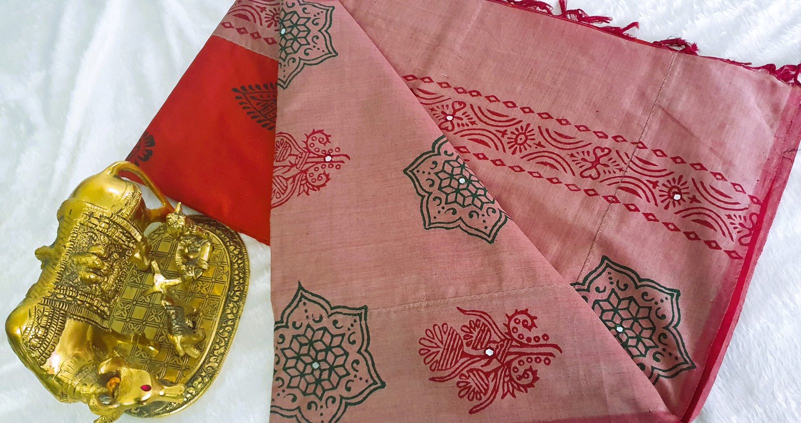 Orange and Light Pink Shade Poly Cotton Casual Saree - Image 6