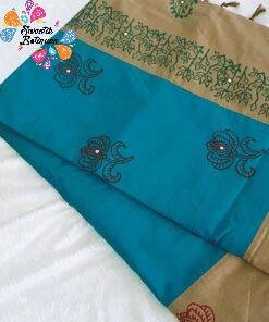 Sky Blue & Light Grey Shade Poly Cotton Casual Saree