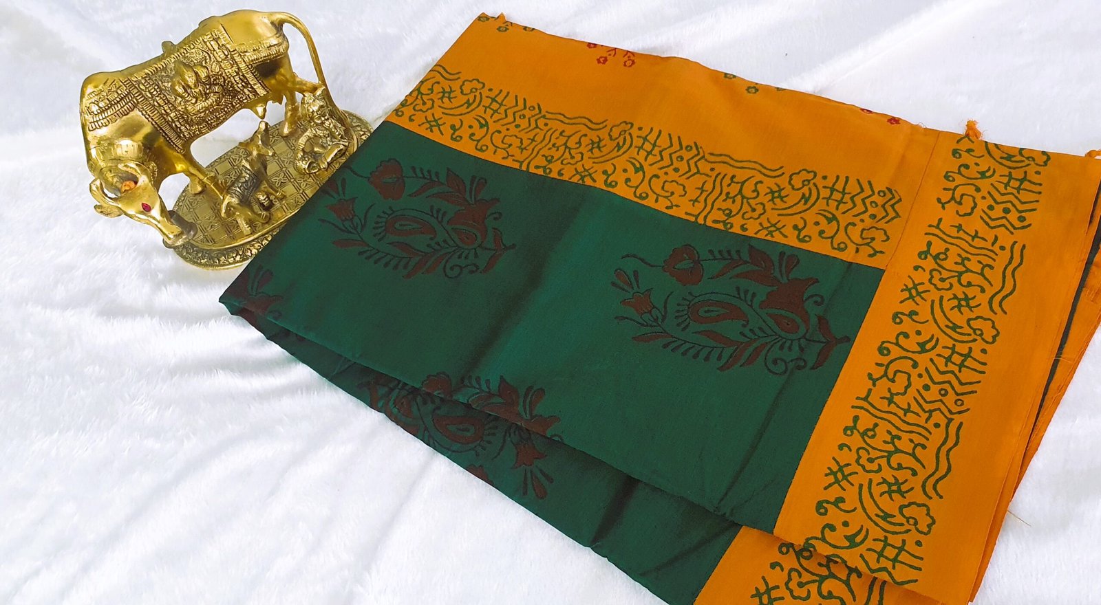 Green and Yellow Poly Cotton Casual Saree