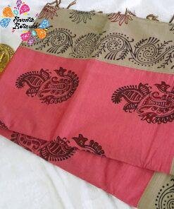 Light Pink and Butter Colour Shade Poly Cotton Casual Saree