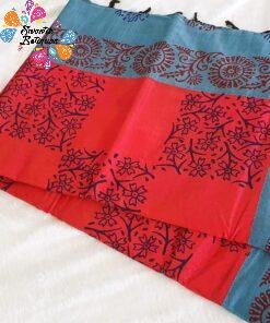 Pink and Sky Blue Shade Poly Cotton Casual Saree