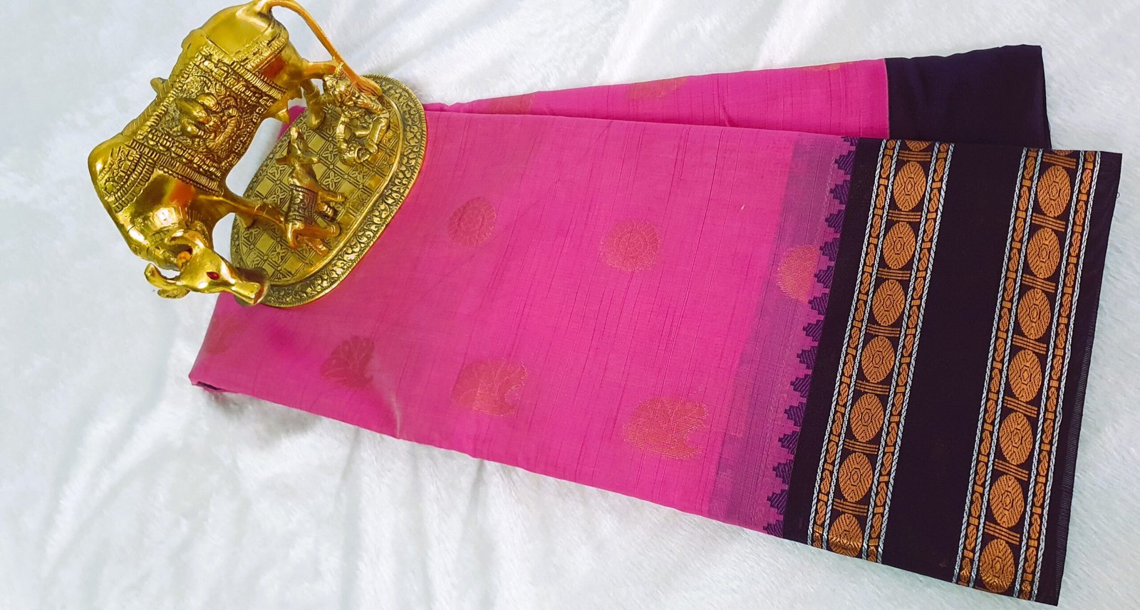 Dark Pink and Dark Purple Silk Cotton Saree - Image 4