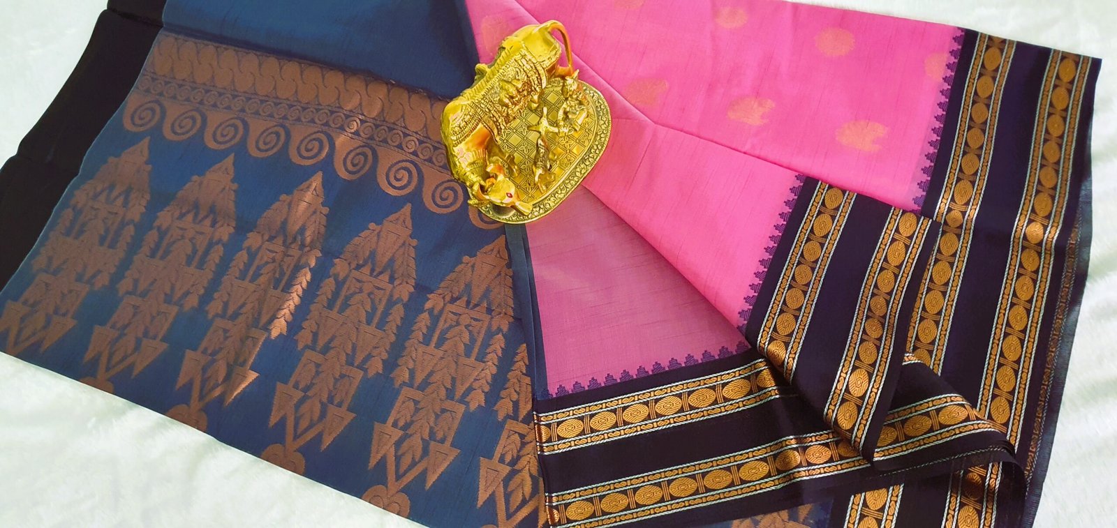 Dark Pink and Dark Purple Silk Cotton Saree - Image 5