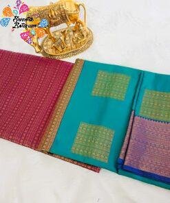 Peacock Blue and Pink Semi Silk Saree Peacock Blue and Pink Semi Silk Saree