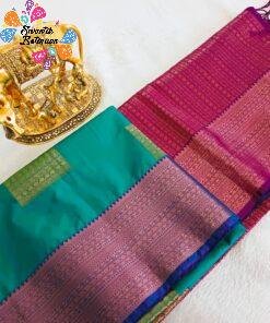 Peacock Blue and Pink Semi Silk Saree Peacock Blue and Pink Semi Silk Saree