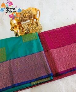 Peacock Blue and Pink Semi Silk Saree Peacock Blue and Pink Semi Silk Saree