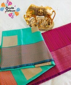 Peacock Green and Pink Semi Silk Saree Peacock Green and Pink Semi Silk Saree