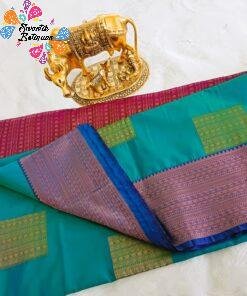 Peacock Blue and Pink Semi Silk Saree Peacock Blue and Pink Semi Silk Saree