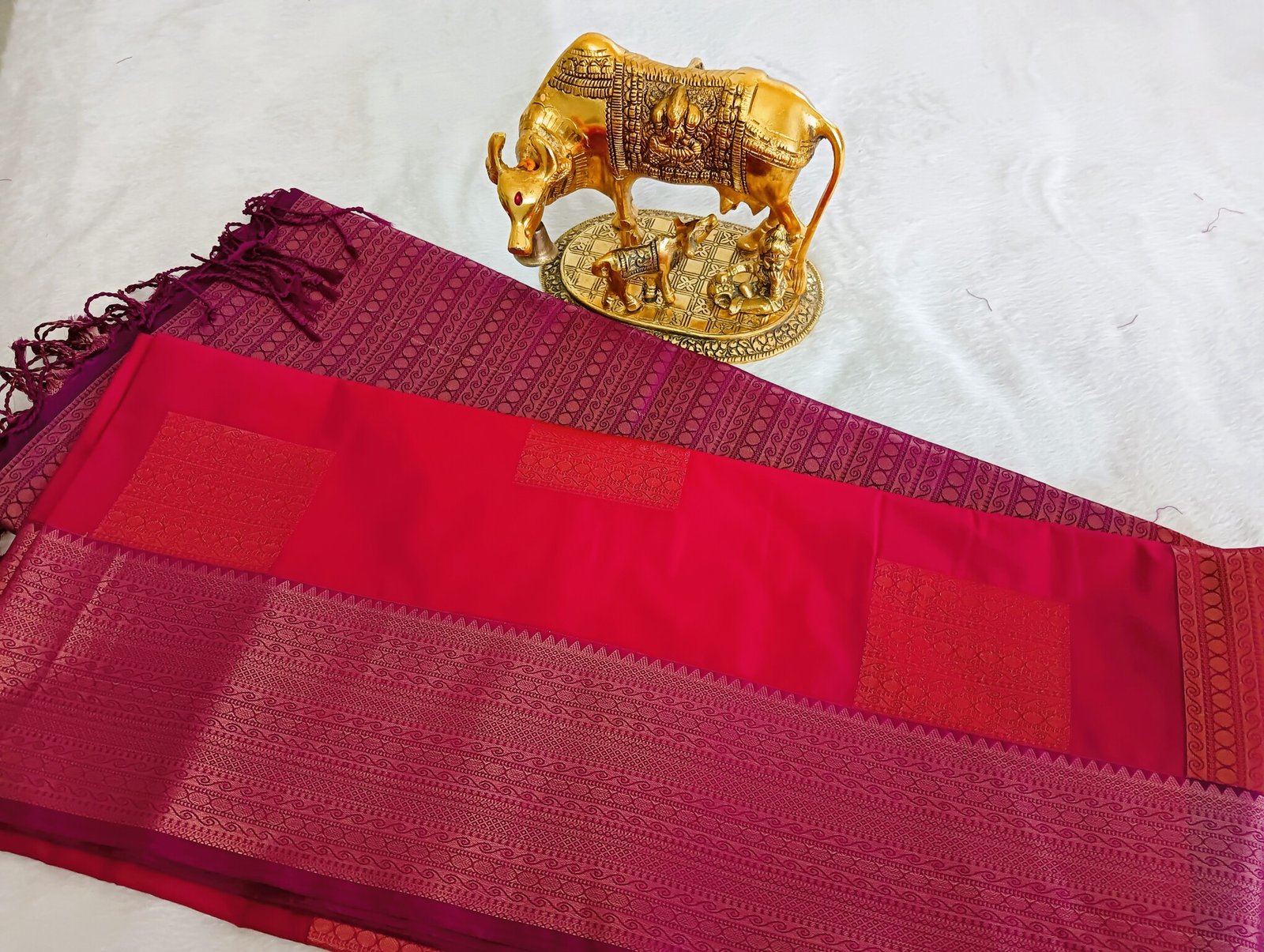 Orange and Pink Semi Silk Saree Orange and Pink Semi Silk Saree - Image 2