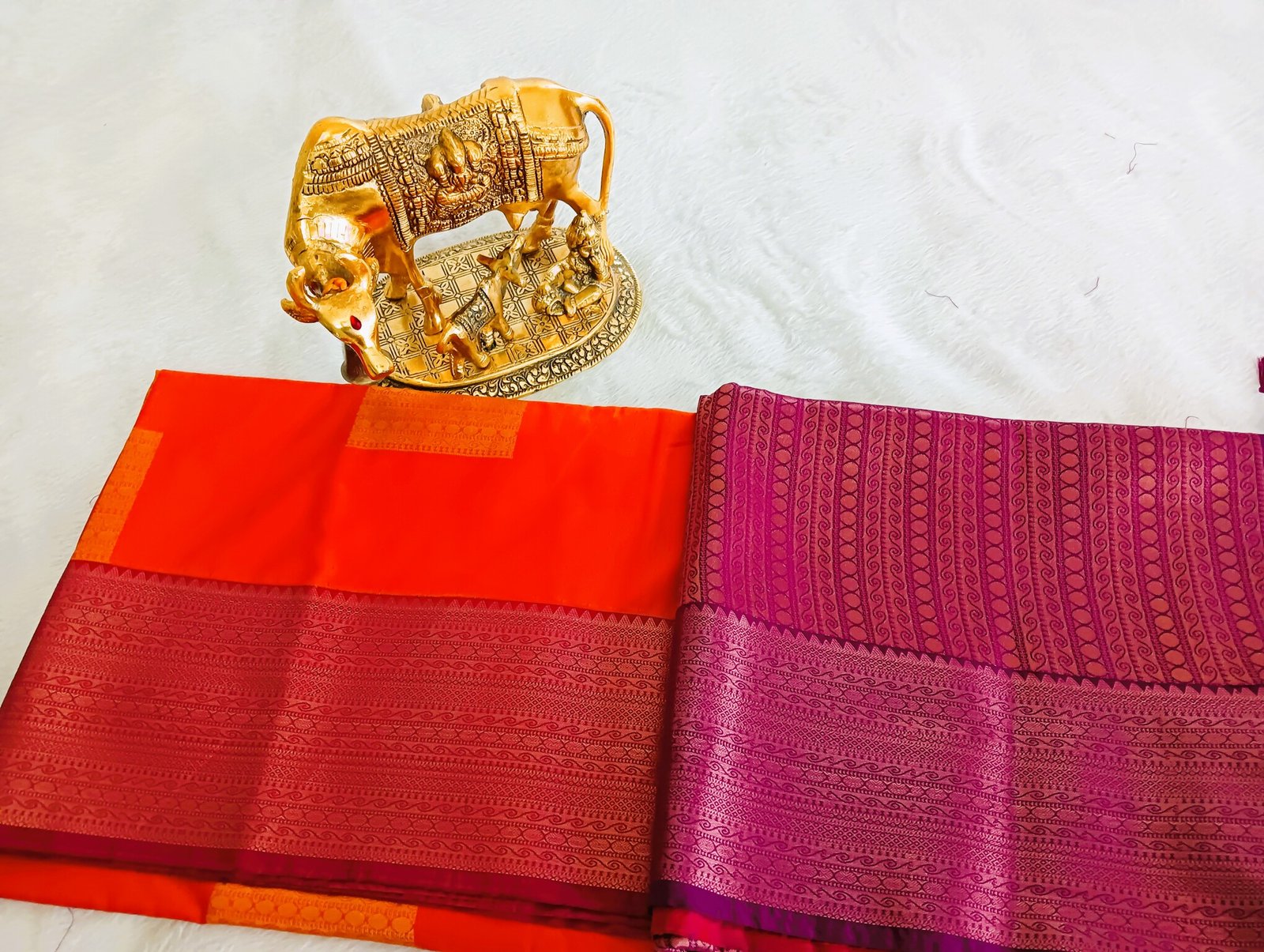 Orange and Pink Semi Silk Saree Orange and Pink Semi Silk Saree - Image 3