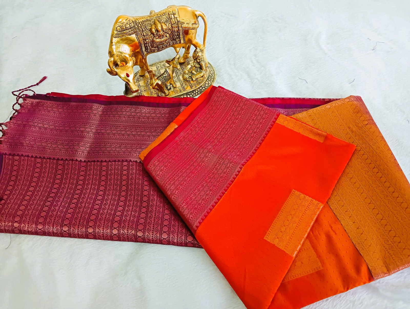 Orange and Pink Semi Silk Saree Orange and Pink Semi Silk Saree - Image 4