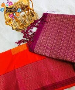 Orange and Pink Semi Silk Saree Orange and Pink Semi Silk Saree