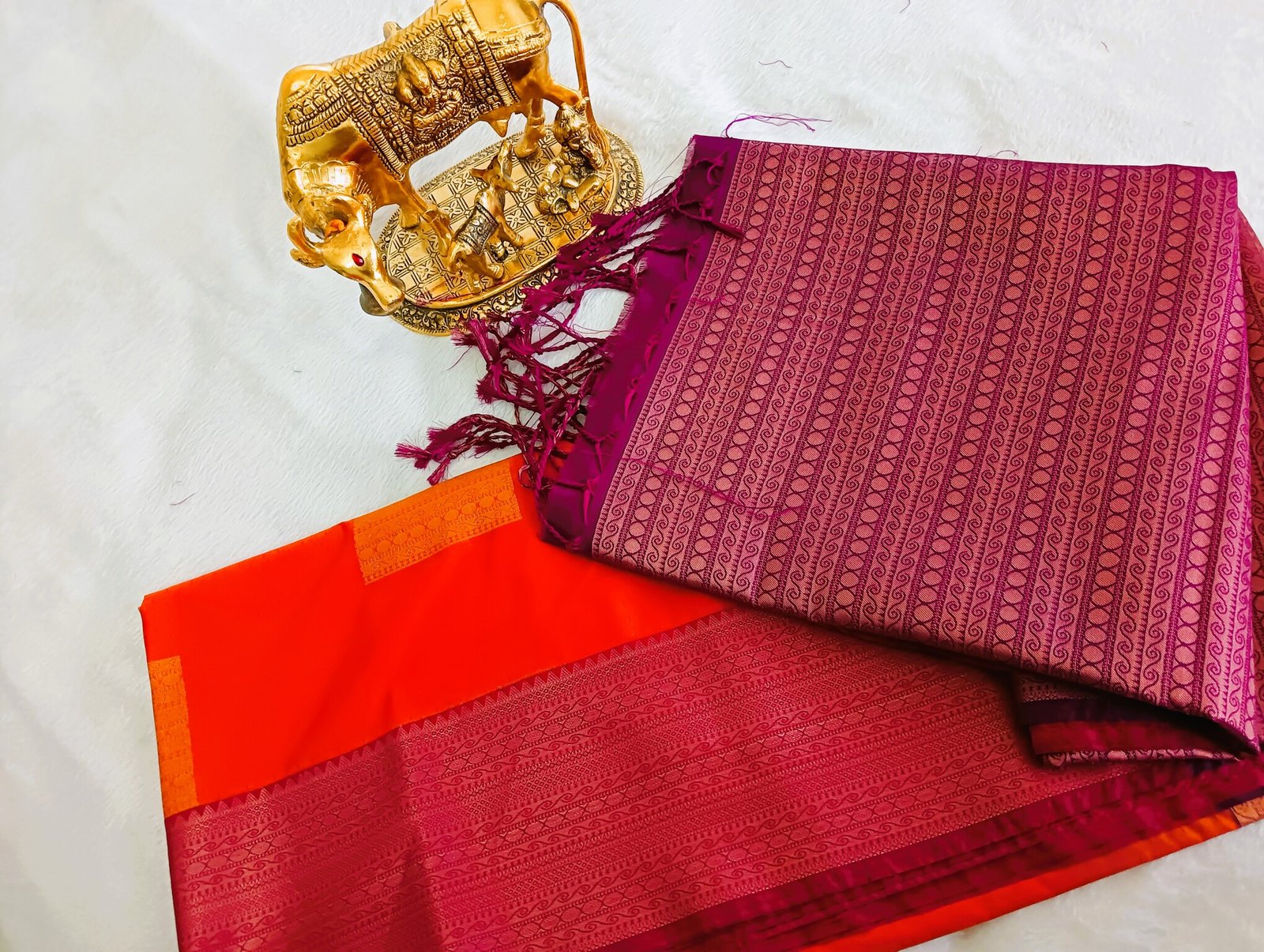 Orange and Pink Semi Silk Saree Orange and Pink Semi Silk Saree - Image 5