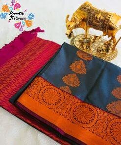 Grey and Marron Semi Silk Saree