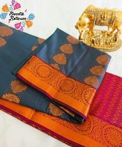 Grey and Marron Semi Silk Saree