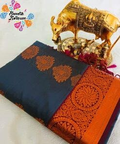 Grey and Marron Semi Silk Saree