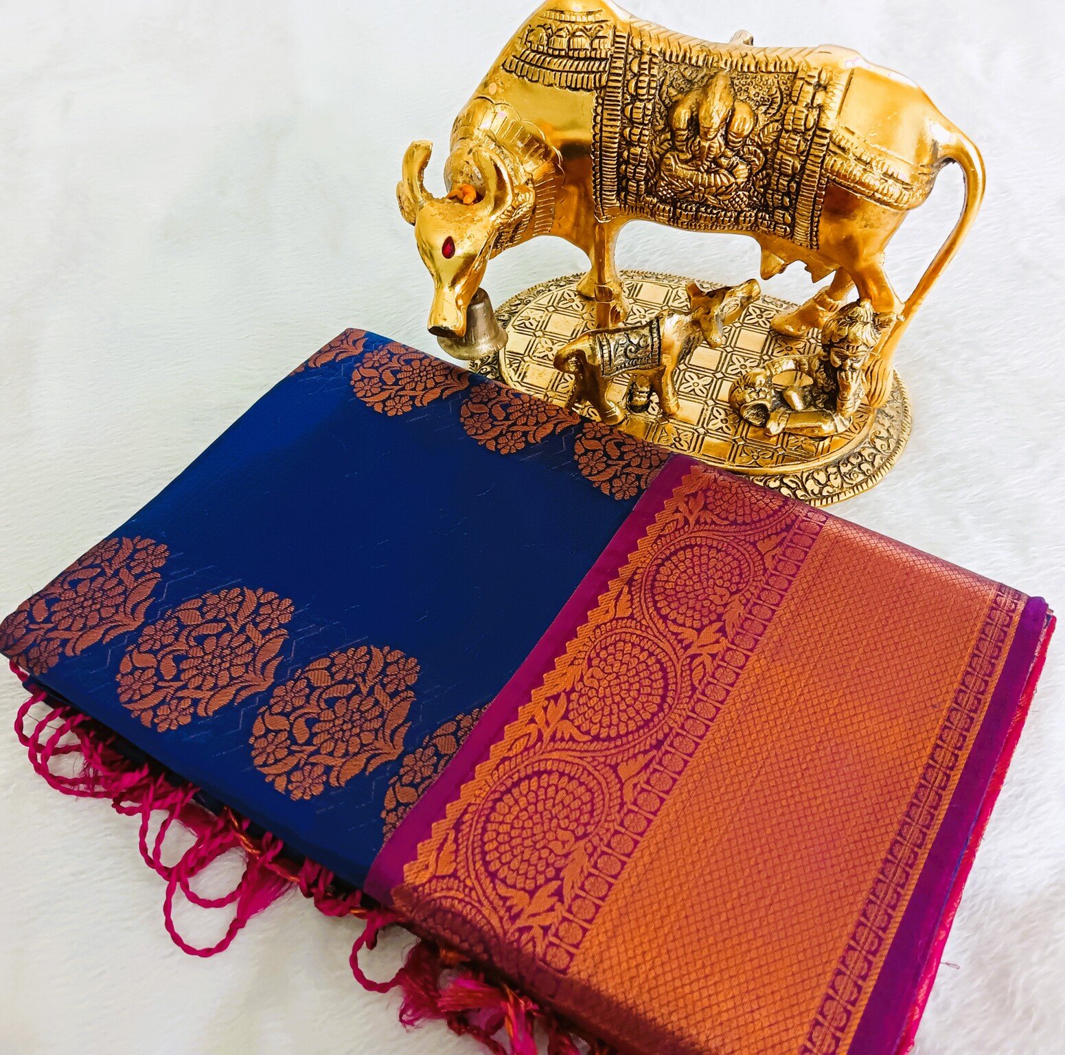 Royal Blue and Dark Pink Semi Silk Saree