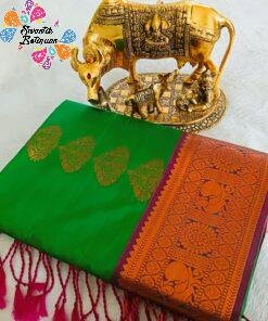 Parrot Green and Dark Pink Semi Silk Saree
