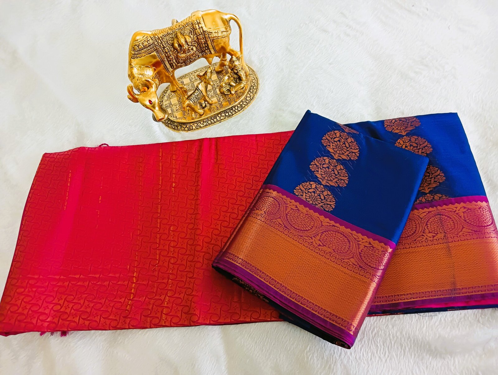 Royal Blue and Dark Pink Semi Silk Saree - Image 5