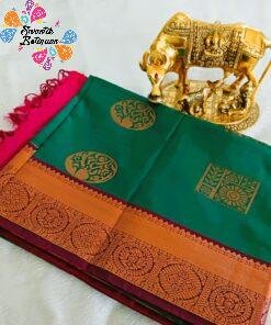Peacock Green and Dark Pink Semi Silk Saree Peacock Green and Dark Pink Semi Silk Saree