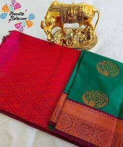 Peacock Green and Dark Pink Semi Silk Saree Peacock Green and Dark Pink Semi Silk Saree