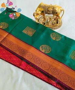 Peacock Green and Dark Pink Semi Silk Saree Peacock Green and Dark Pink Semi Silk Saree