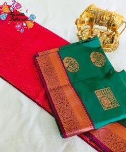 Peacock Green and Dark Pink Semi Silk Saree Peacock Green and Dark Pink Semi Silk Saree