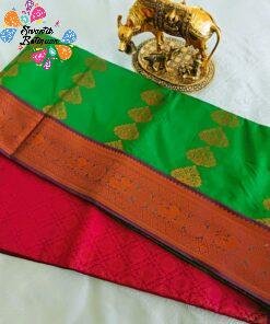 Parrot Green and Dark Pink Semi Silk Saree Parrot Green and Dark Pink Semi Silk Saree
