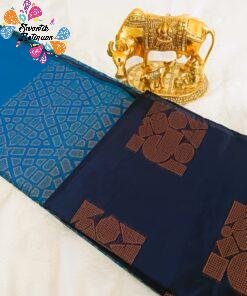 Dark Navy Blue and Sky Blue Silk Cotton Saree