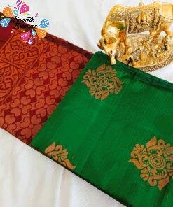 Parrot Green and Marroon Silk Cotton Saree