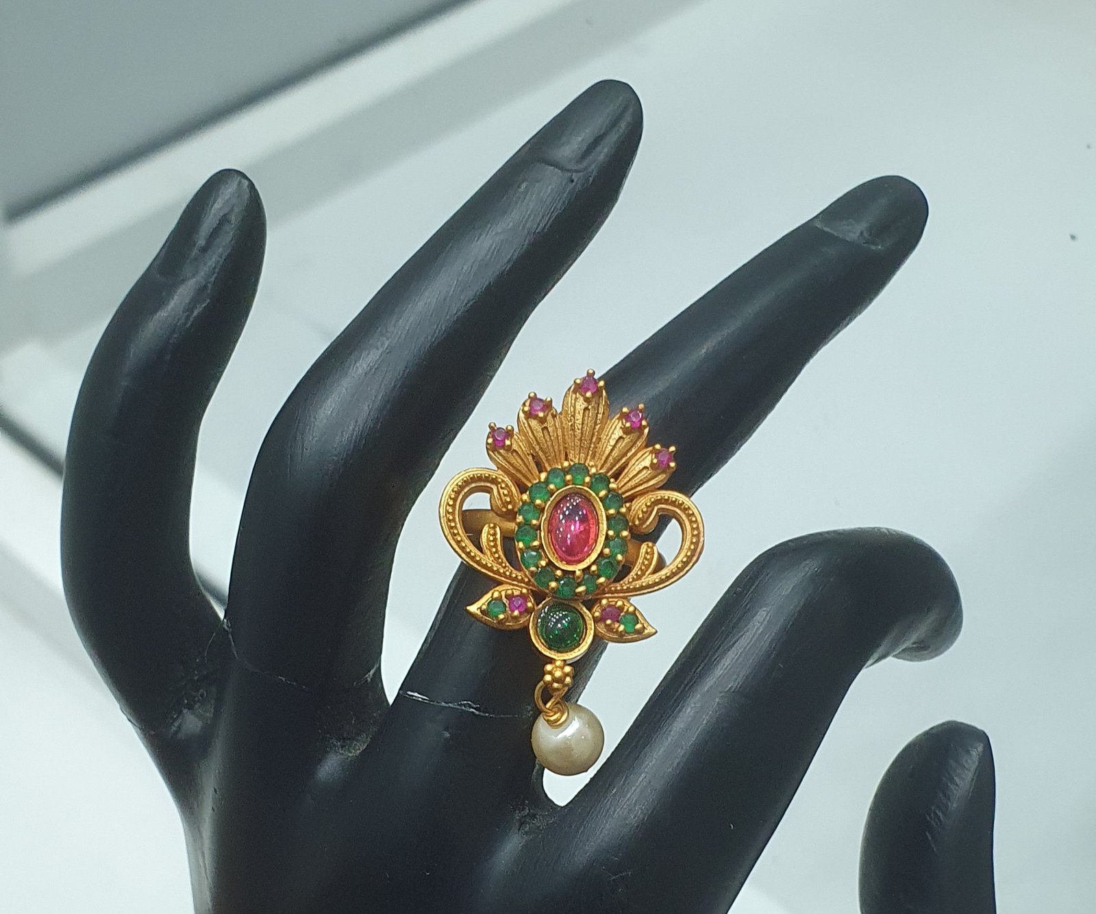 Magenta And Green Stone Matte Finished Ring Magenta And Green Stone Matte Finished Ring