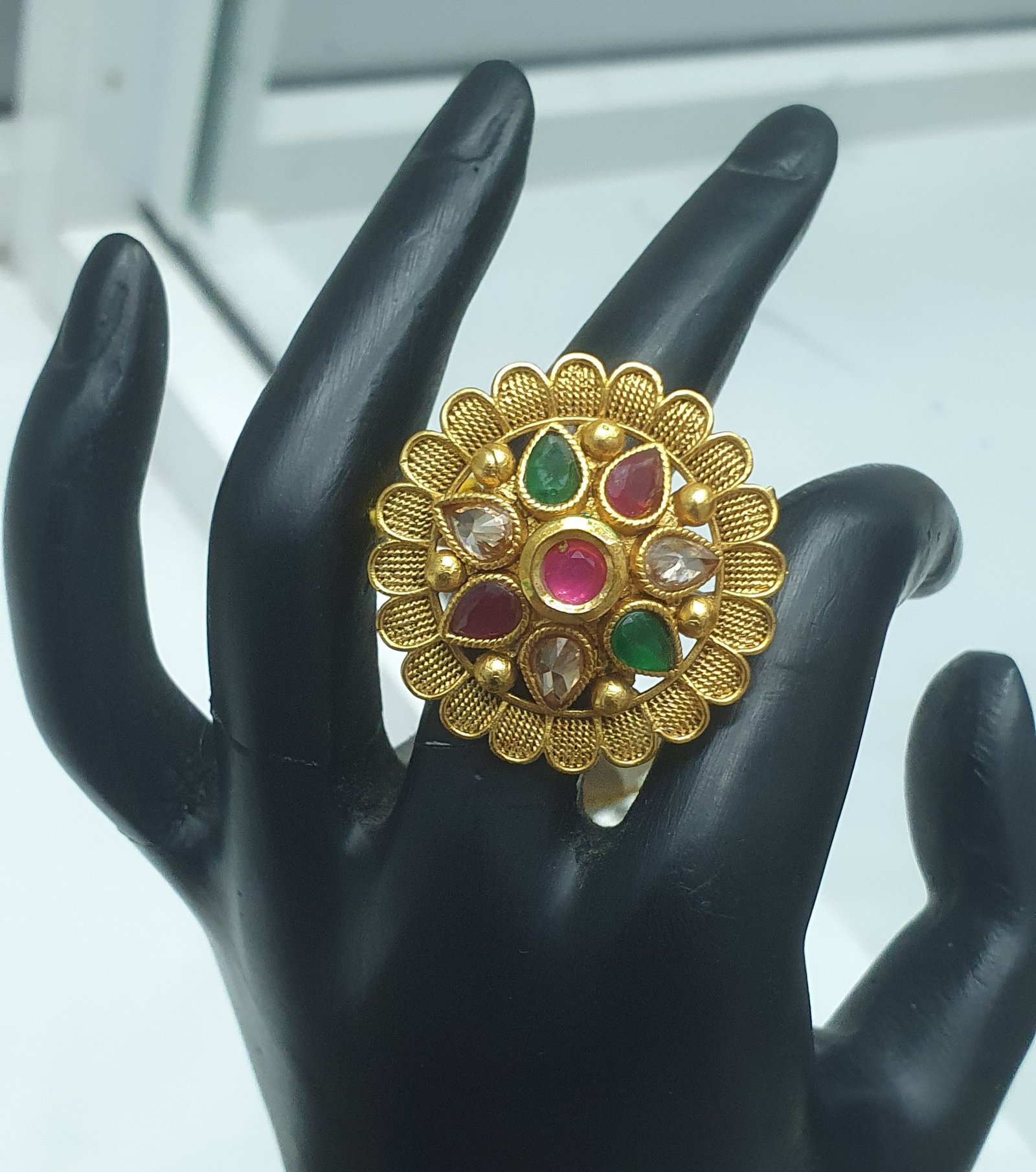 Multi Colour Matte Finished Gold Ring Multi Colour Matte Finished Gold Ring