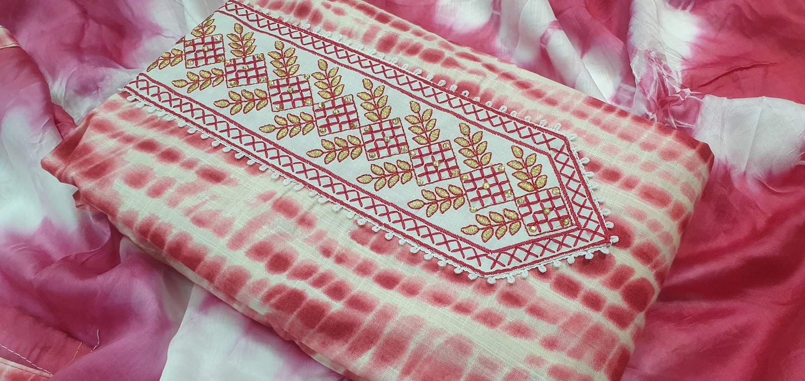 Pink and White Floral Designer Shalwar Material